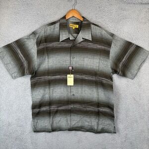 NEW Inserch Camp Shirt Mens 2XL Olive Stripe 100% Linen Loop Collar Beach Summer